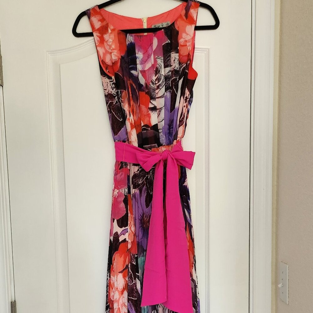 Eliza J Fuchsia Floral Pleated Maxi Dress Size 6